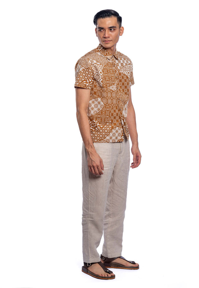 Fariq Short Sleeve Printed Shirt - Khaki / Brown