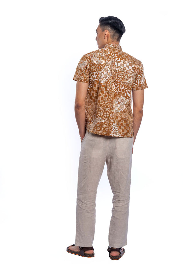 Fariq Short Sleeve Printed Shirt - Khaki / Brown