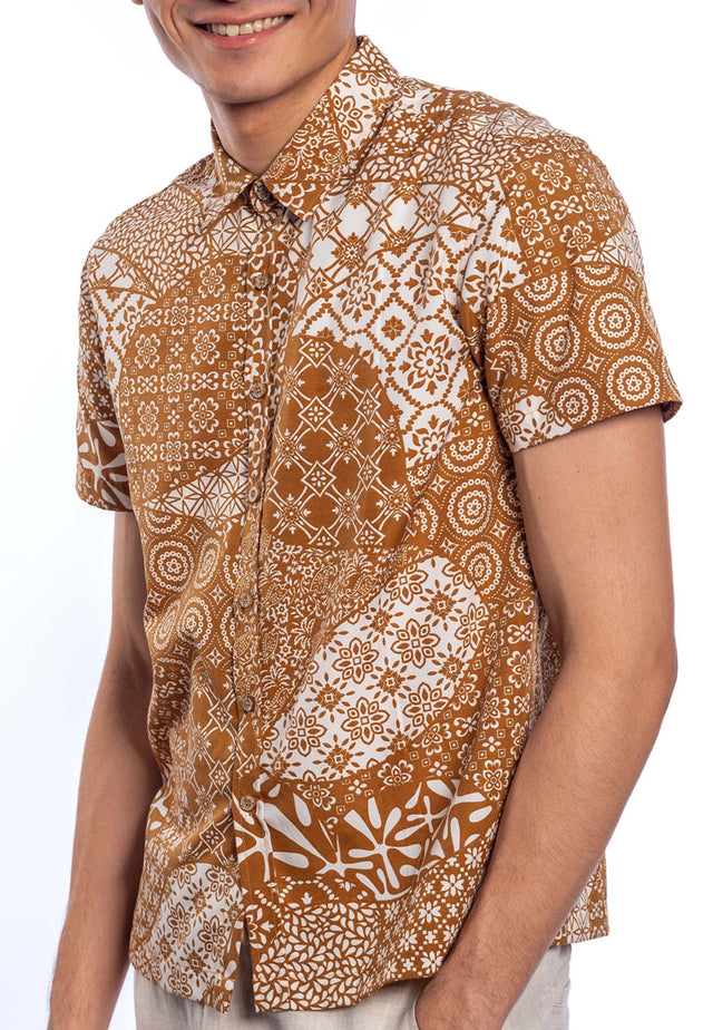 Fariq Short Sleeve Printed Shirt - Khaki / Brown