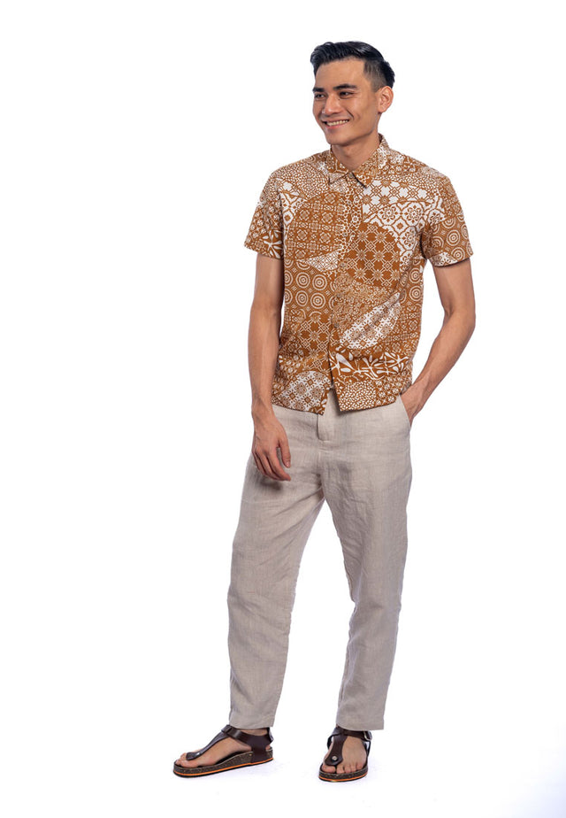 Fariq Short Sleeve Printed Shirt - Khaki / Brown