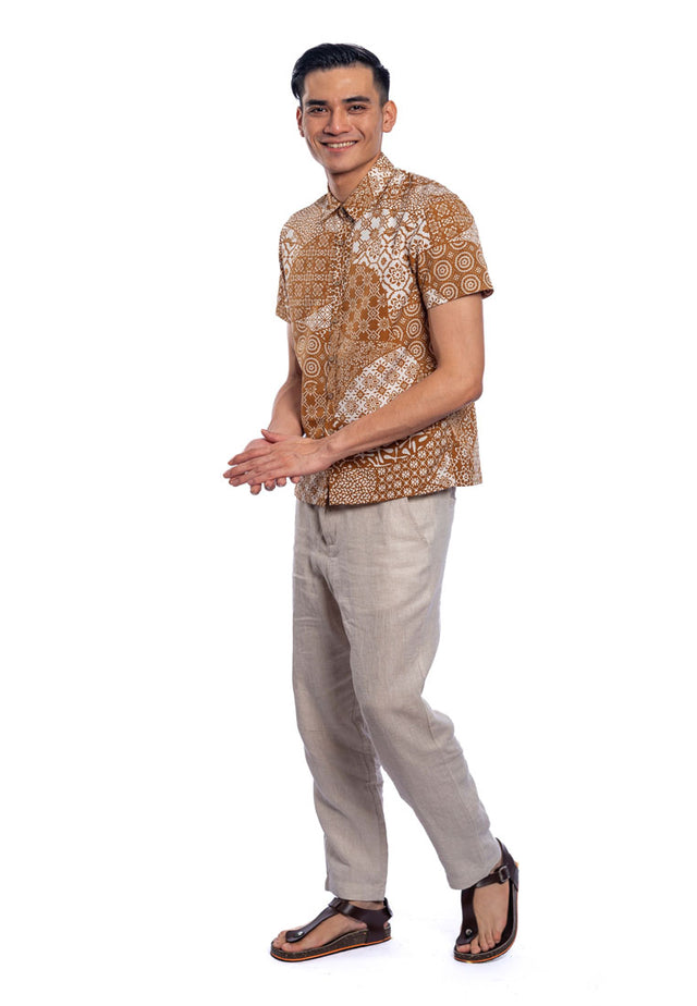 Fariq Short Sleeve Printed Shirt - Khaki / Brown