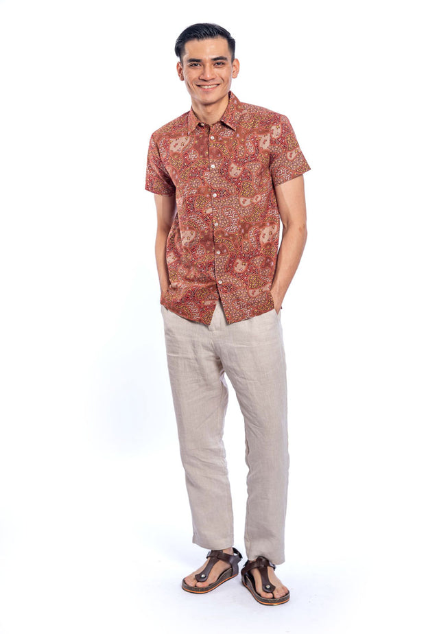 Gatik Short Sleeve Cotton Printed Shirt - Red