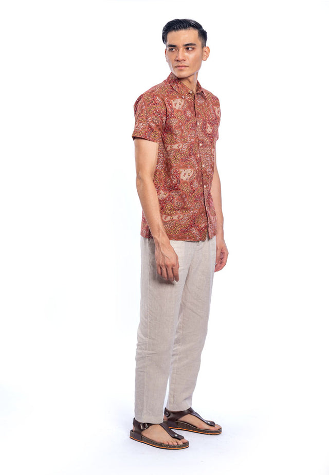 Gatik Short Sleeve Cotton Printed Shirt - Red