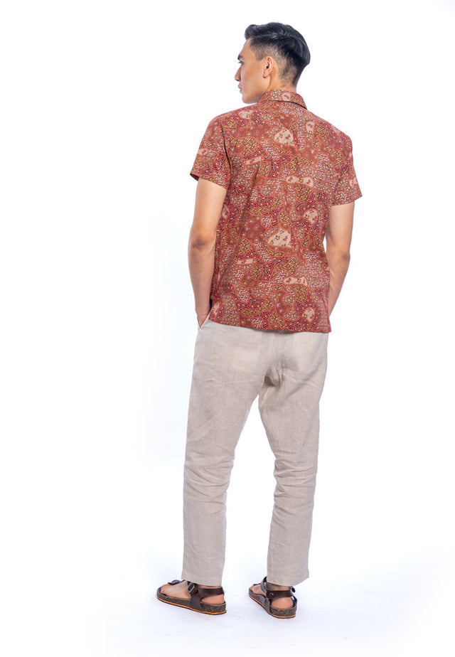 Gatik Short Sleeve Cotton Printed Shirt - Red