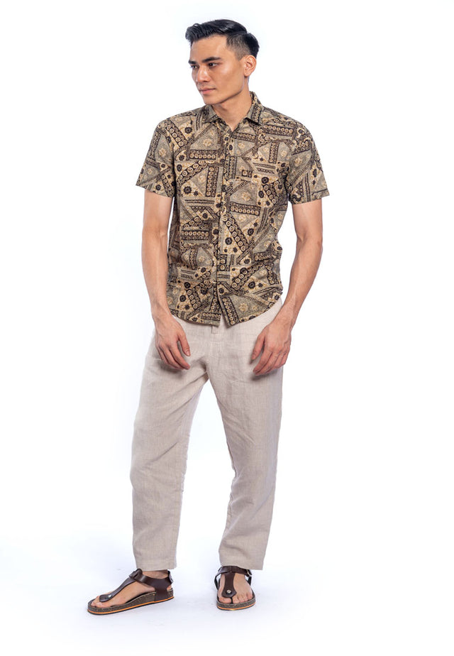 Faiyaz Short Sleeve Printed Shirt - Brown