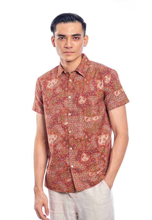 Gatik Short Sleeve Cotton Printed Shirt - Red