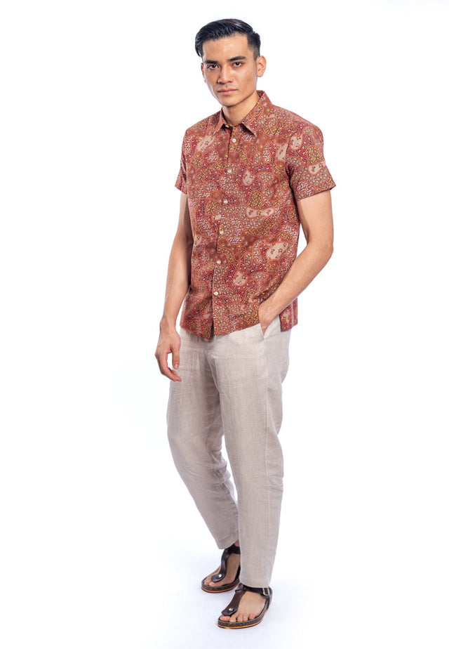 Gatik Short Sleeve Cotton Printed Shirt - Red