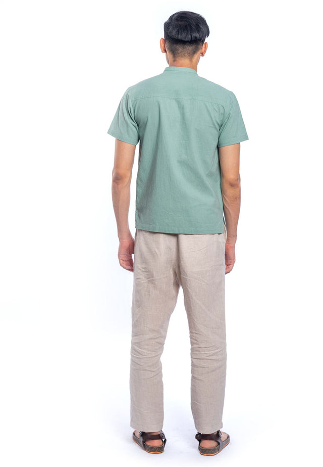 Girish Short Sleeve Embroidered Shirt - Green