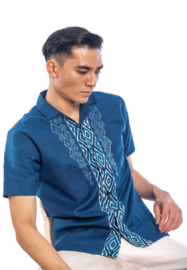 Balendra Embroidered Short Sleeve Shirt - Blue