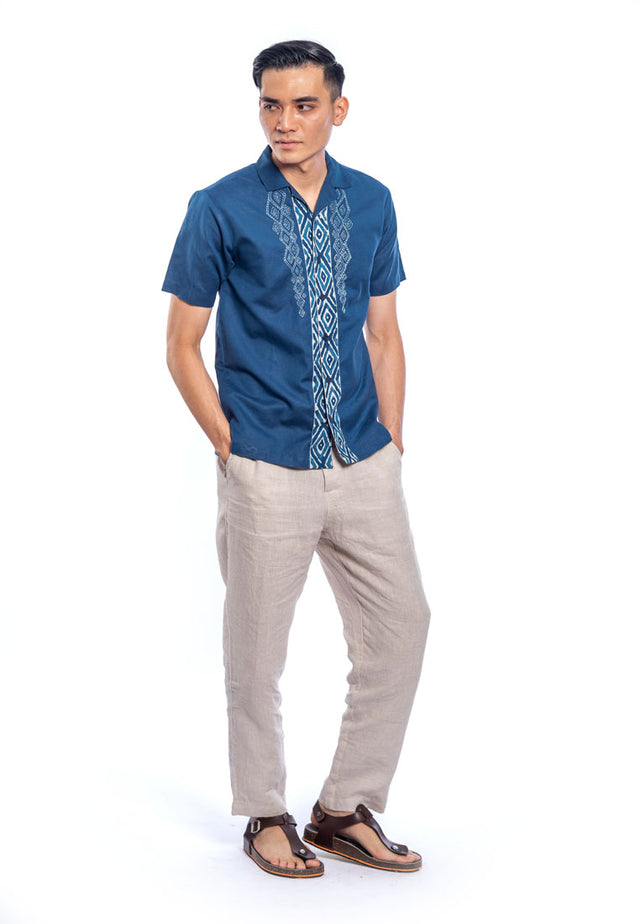 Balendra Embroidered Short Sleeve Shirt - Blue