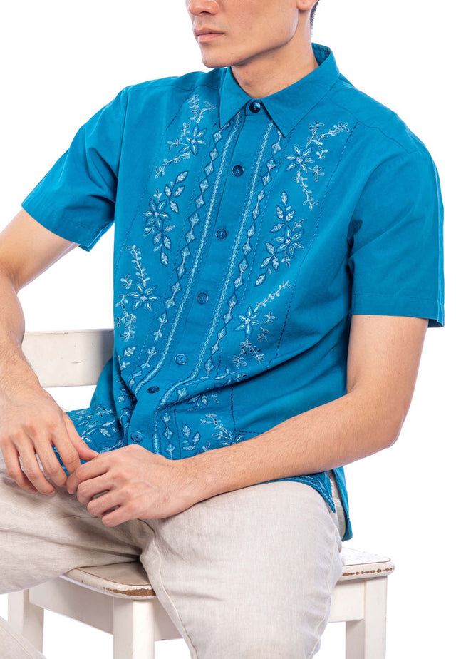 Darsh Short Sleeve Embroidered Shirt - Blue