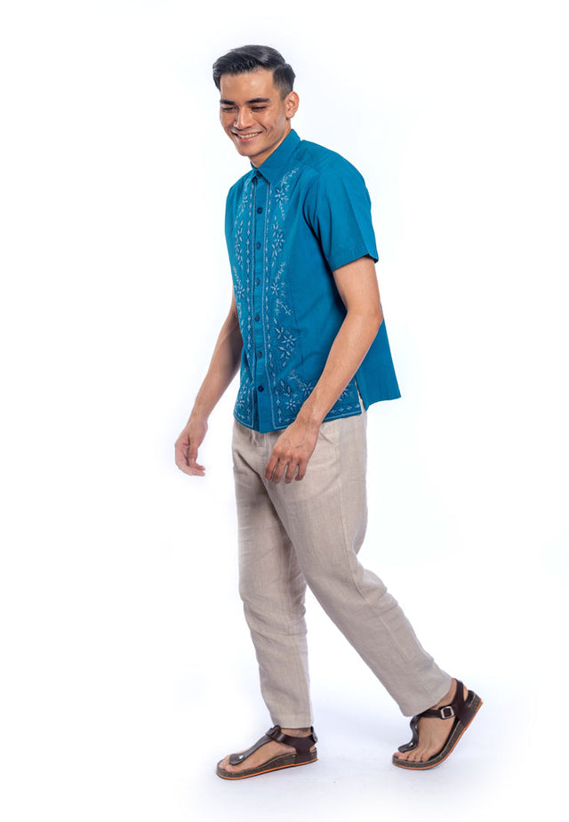 Darsh Short Sleeve Embroidered Shirt - Blue