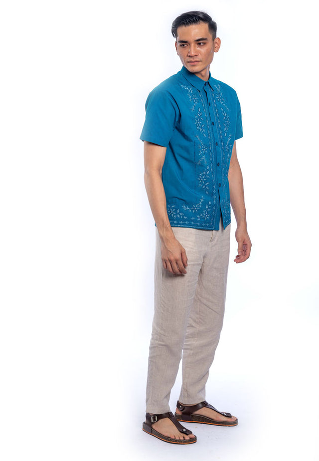 Darsh Short Sleeve Embroidered Shirt - Blue