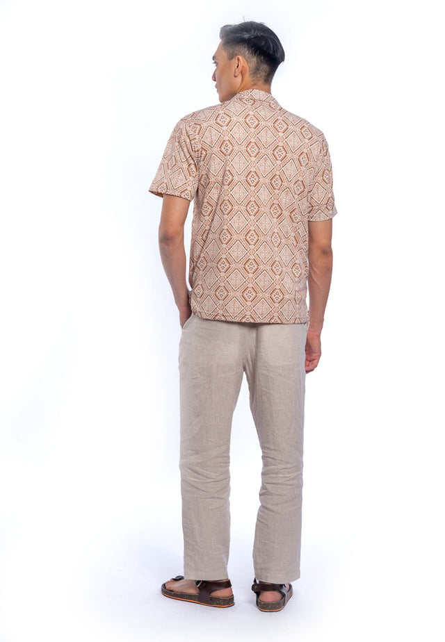 Faris Short Sleeve Cuban Collar Printed Shirt - Brown