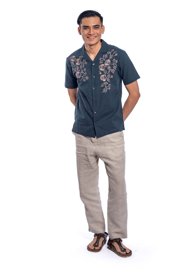 Eeshan Short Sleeve Embroidered Shirt - Dark Blue