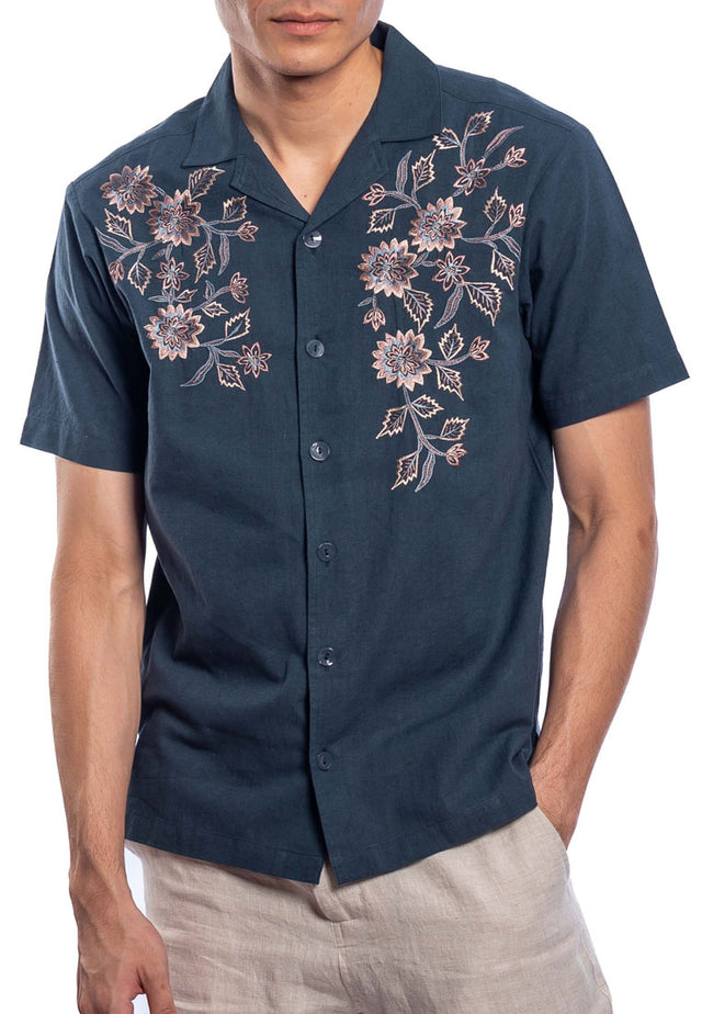 Eeshan Short Sleeve Embroidered Shirt - Dark Blue