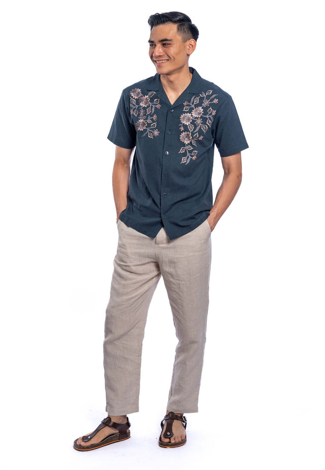 Eeshan Short Sleeve Embroidered Shirt - Dark Blue