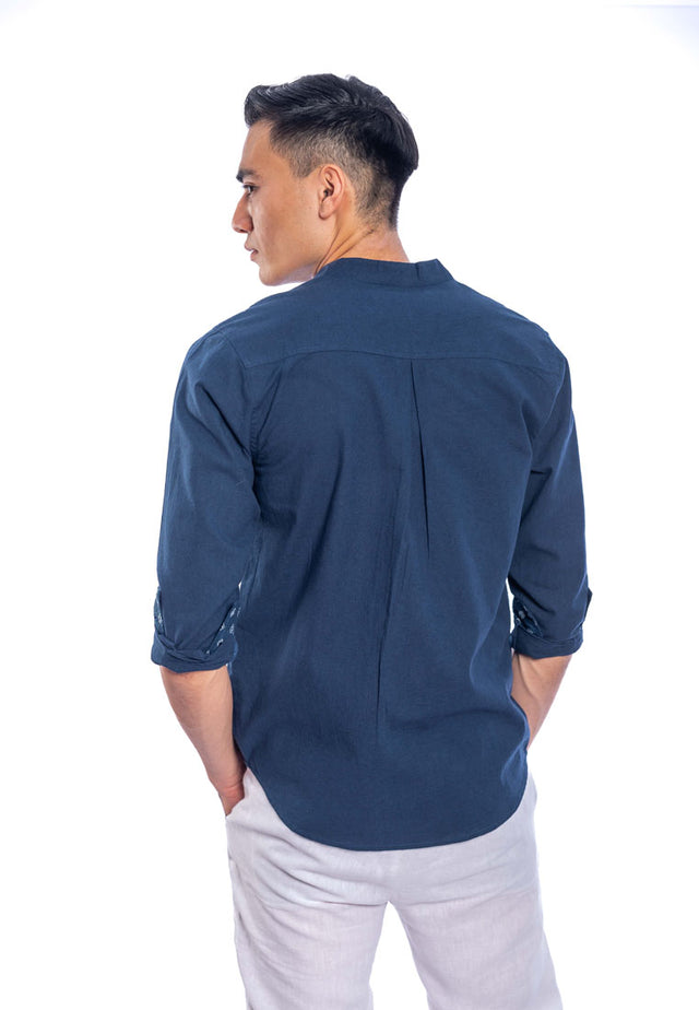 Charan Stand Collar Long Sleeve Shirt - Blue