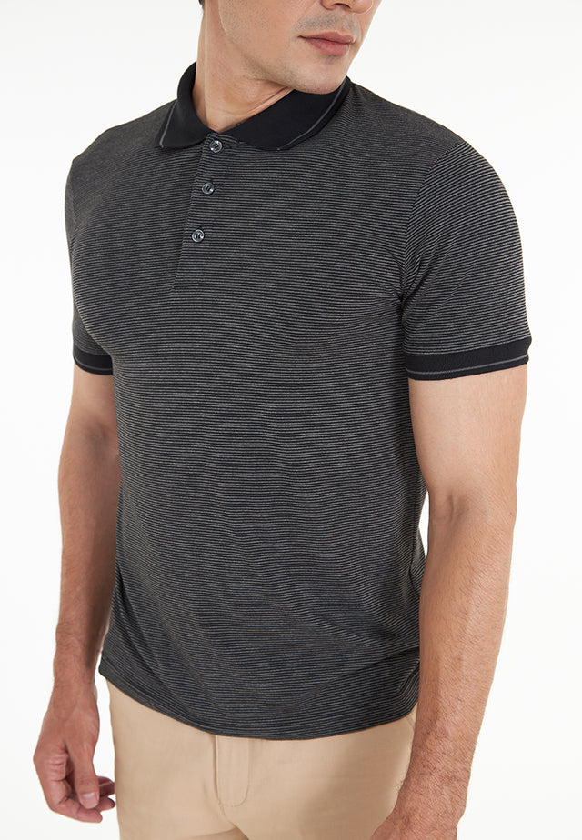 Parker Buttoned Short Sleeve Polo Shirt - Black