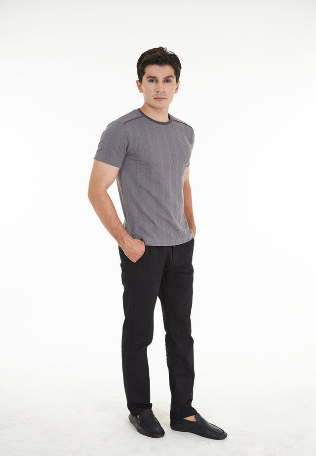 Mason Short Sleeve Textured Knit Tee - Grey