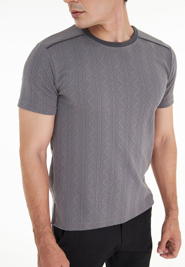 Mason Short Sleeve Textured Knit Tee - Grey