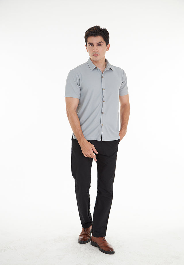 Akash Short Sleeve Printed Cuban Collar Shirt - Gray