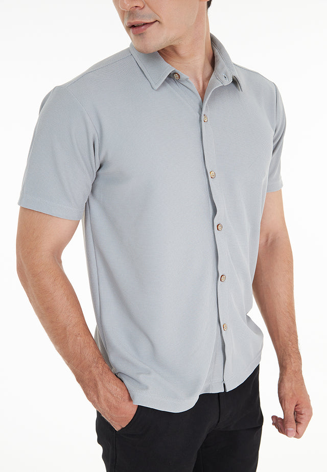 Akash Short Sleeve Printed Cuban Collar Shirt - Gray