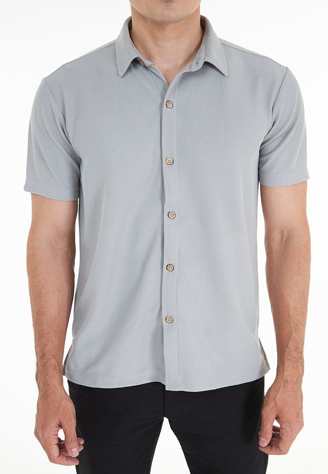 Akash Short Sleeve Printed Cuban Collar Shirt - Gray