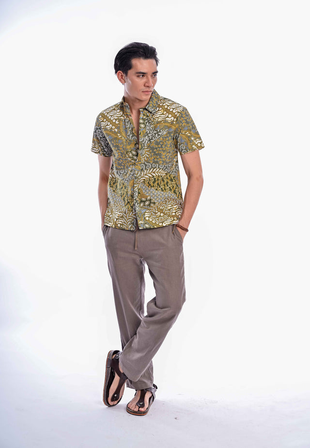 Indie Batik - Iqbal Men Slim Fit Short Sleeve Printed Shirt Green