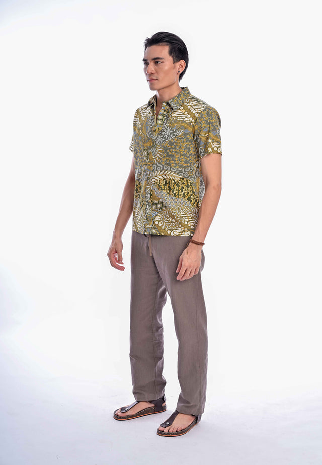 Indie Batik - Iqbal Men Slim Fit Short Sleeve Printed Shirt Green