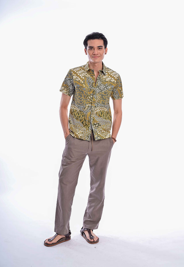 Indie Batik - Iqbal Men Slim Fit Short Sleeve Printed Shirt Green